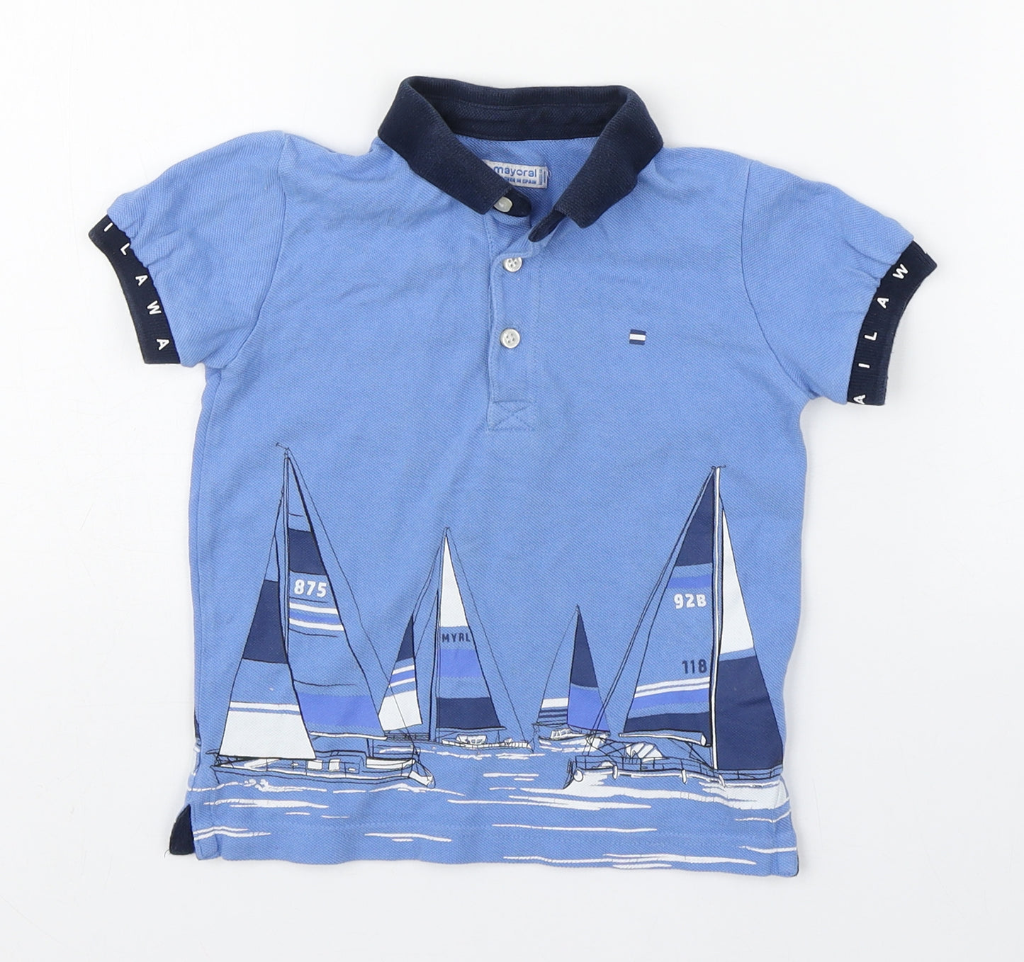 Mayoral Boys Blue  Cotton Basic Polo Size 3 Years Collared Button