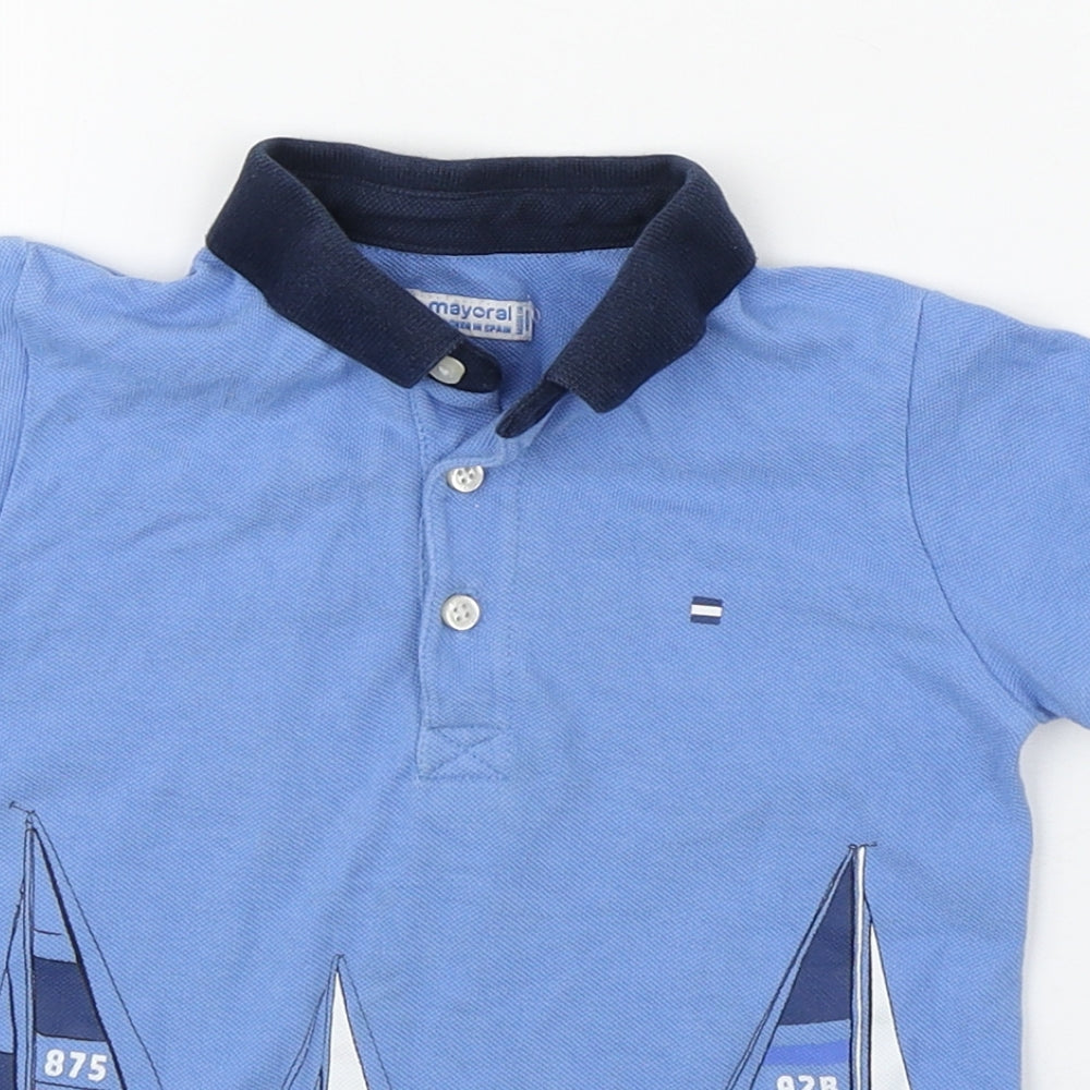 Mayoral Boys Blue  Cotton Basic Polo Size 3 Years Collared Button