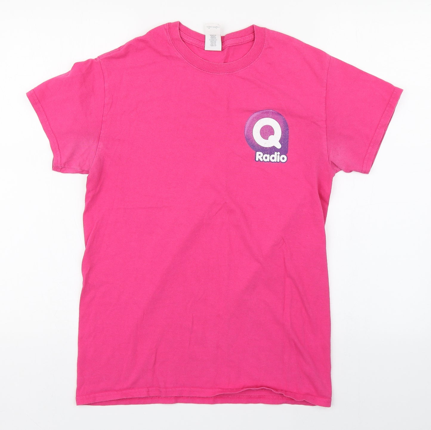 Gilden Womens Pink  Cotton Basic T-Shirt Size S Round Neck - Q Radio