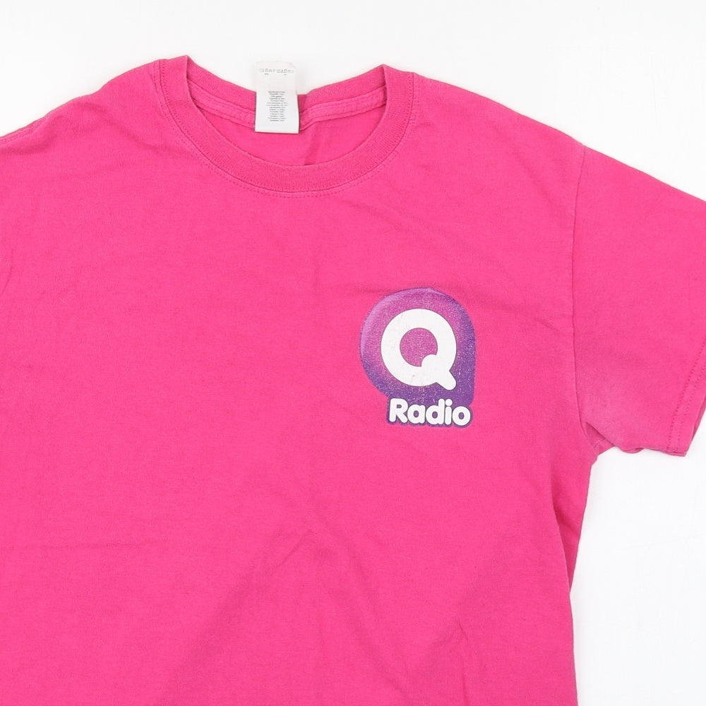 Gilden Womens Pink  Cotton Basic T-Shirt Size S Round Neck - Q Radio