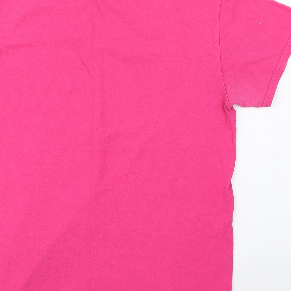 Gilden Womens Pink  Cotton Basic T-Shirt Size S Round Neck - Q Radio
