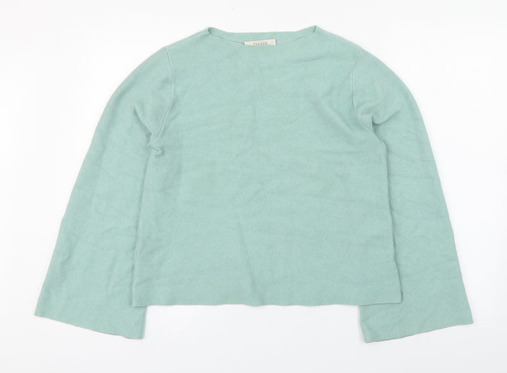 Oasis Womens Green Viscose Basic T-Shirt Size S Round Neck