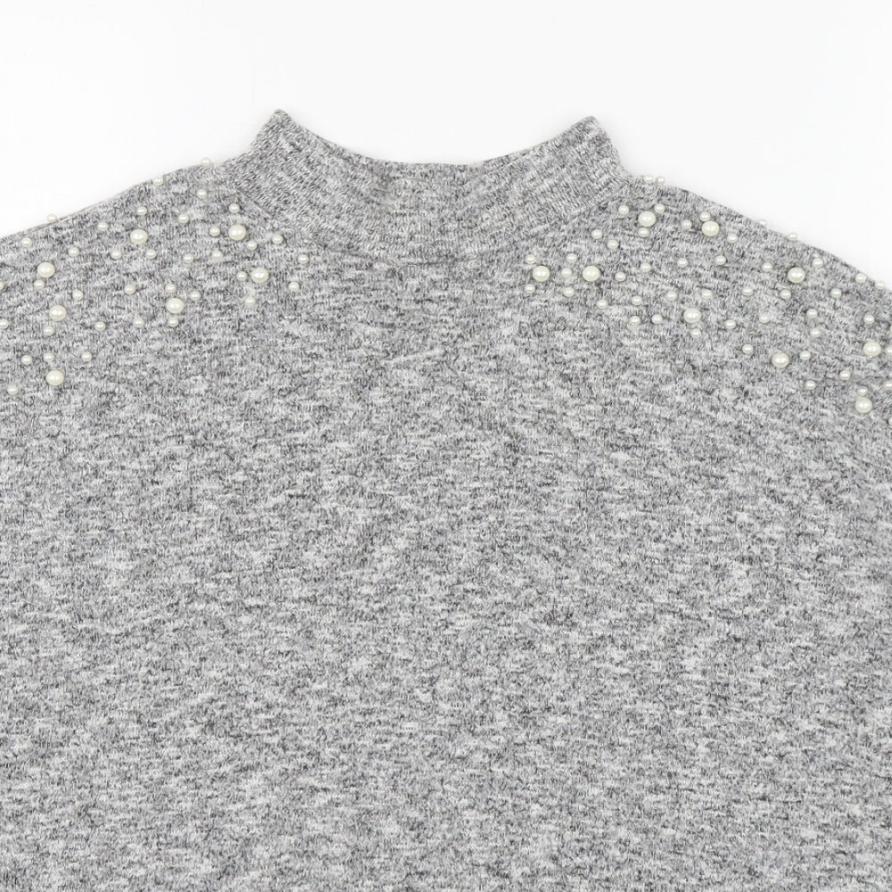 Divided Womens Grey High Neck  Polyester Pullover Jumper Size S
