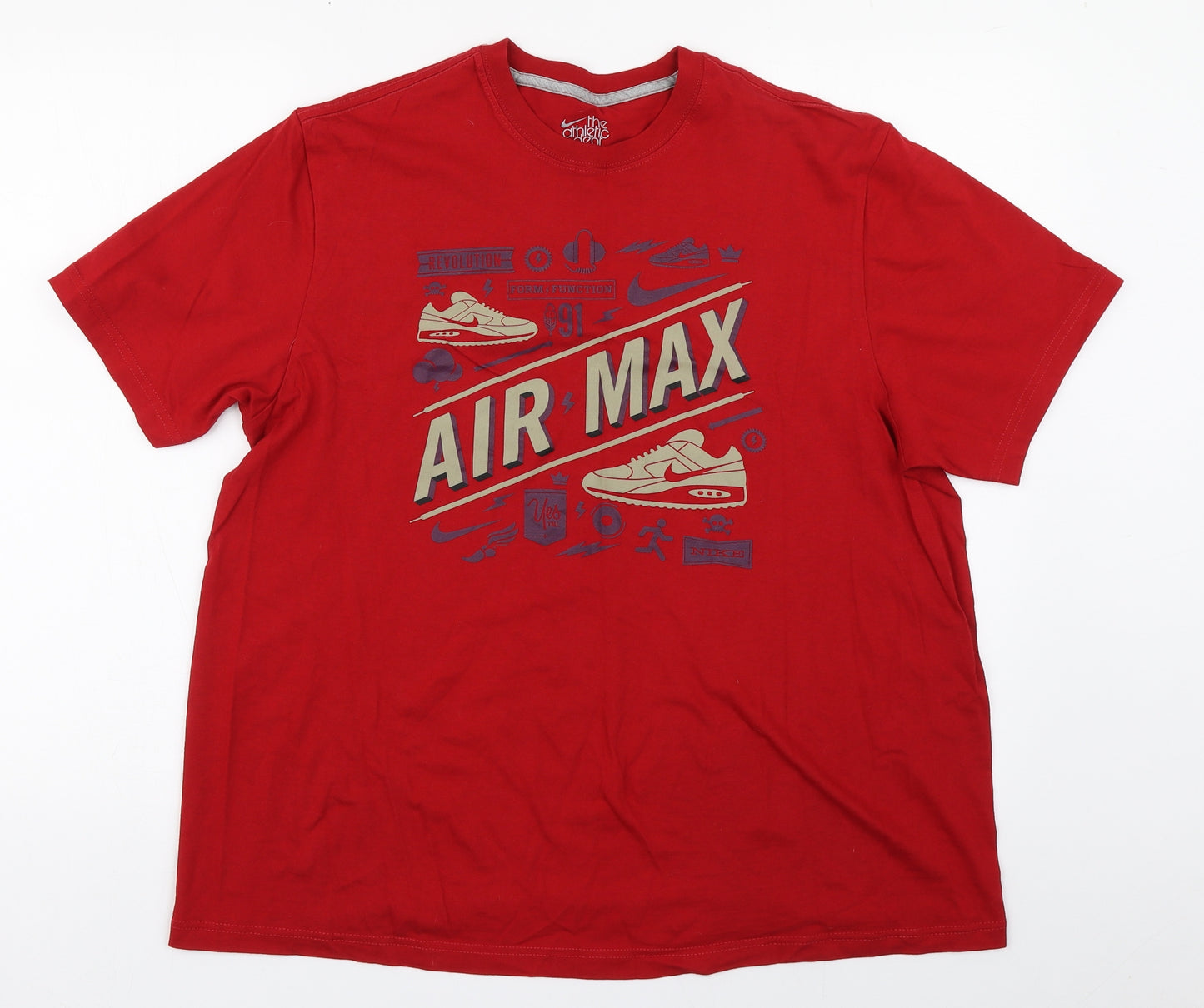 Nike Mens Red  Cotton  T-Shirt Size L Round Neck  - Air Max