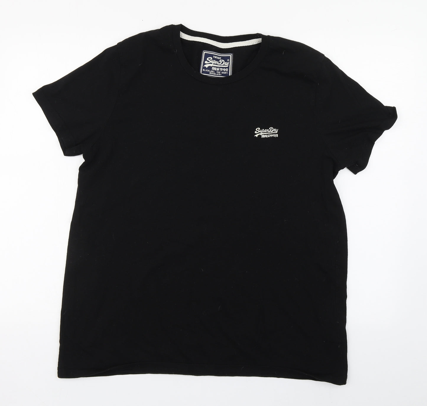 Superdry Mens Black  Cotton  T-Shirt Size L Round Neck