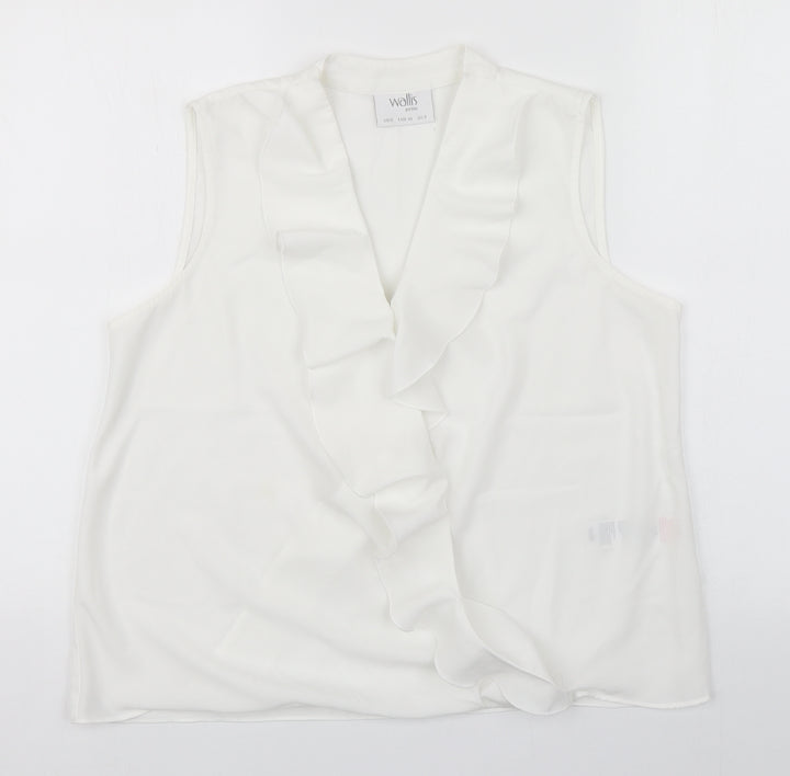 Wallis Womens White Polyester Basic Tank Size 12 V-Neck