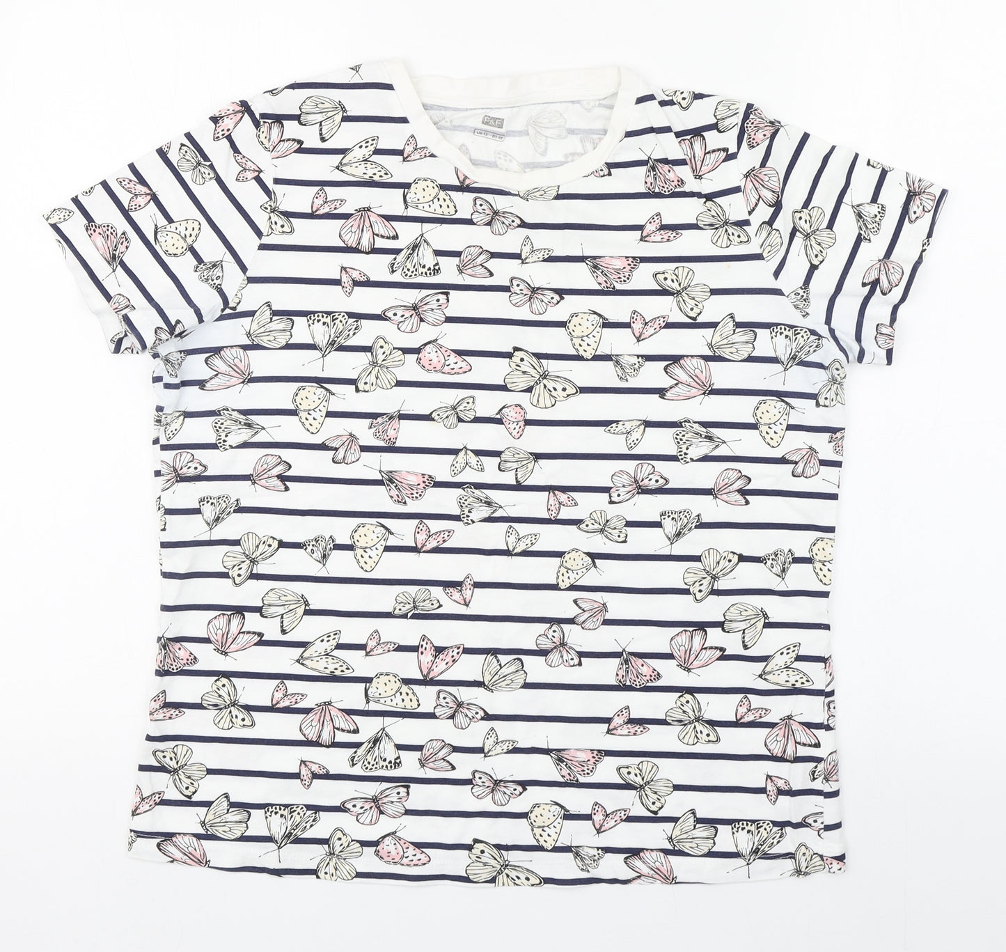 F&F Womens Multicoloured Striped Cotton Basic T-Shirt Size 12 Round Neck