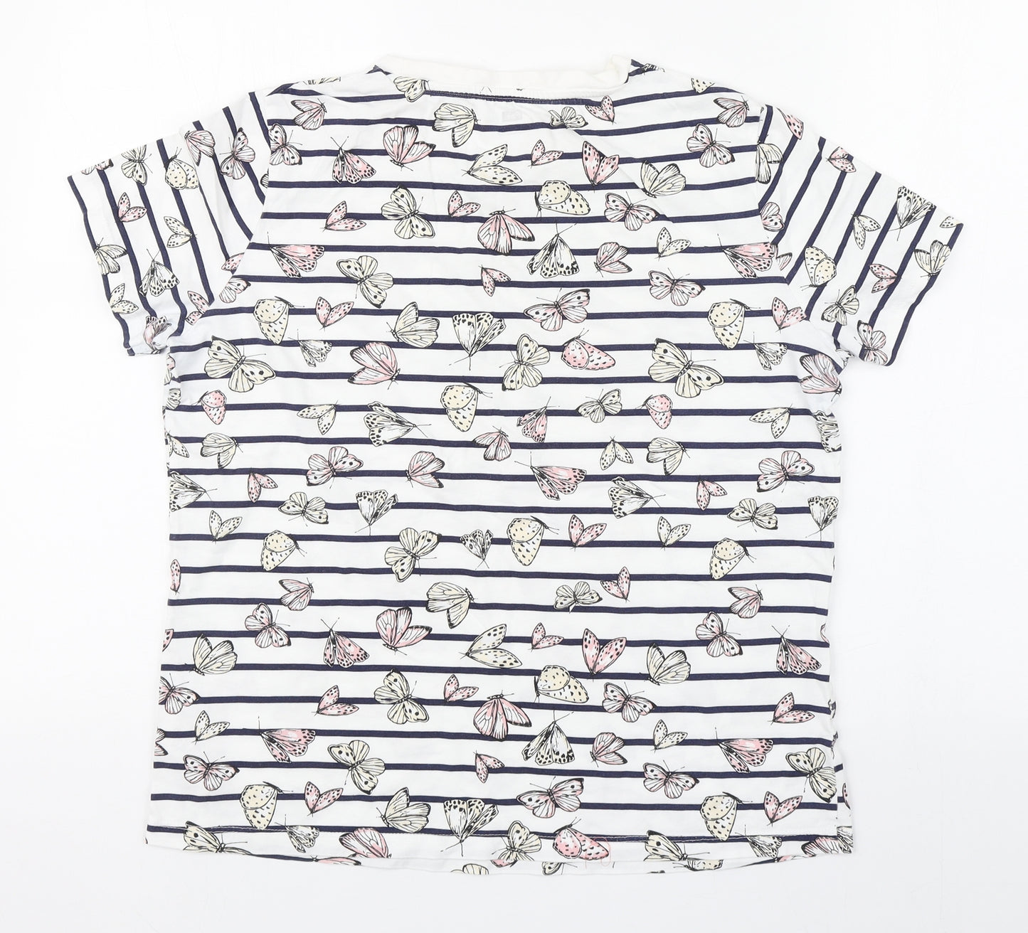 F&F Womens Multicoloured Striped Cotton Basic T-Shirt Size 12 Round Neck
