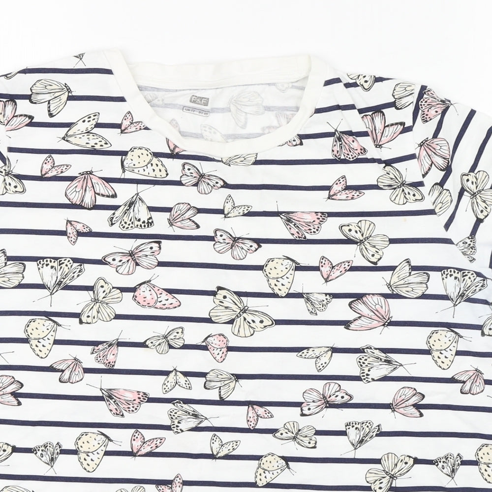 F&F Womens Multicoloured Striped Cotton Basic T-Shirt Size 12 Round Neck