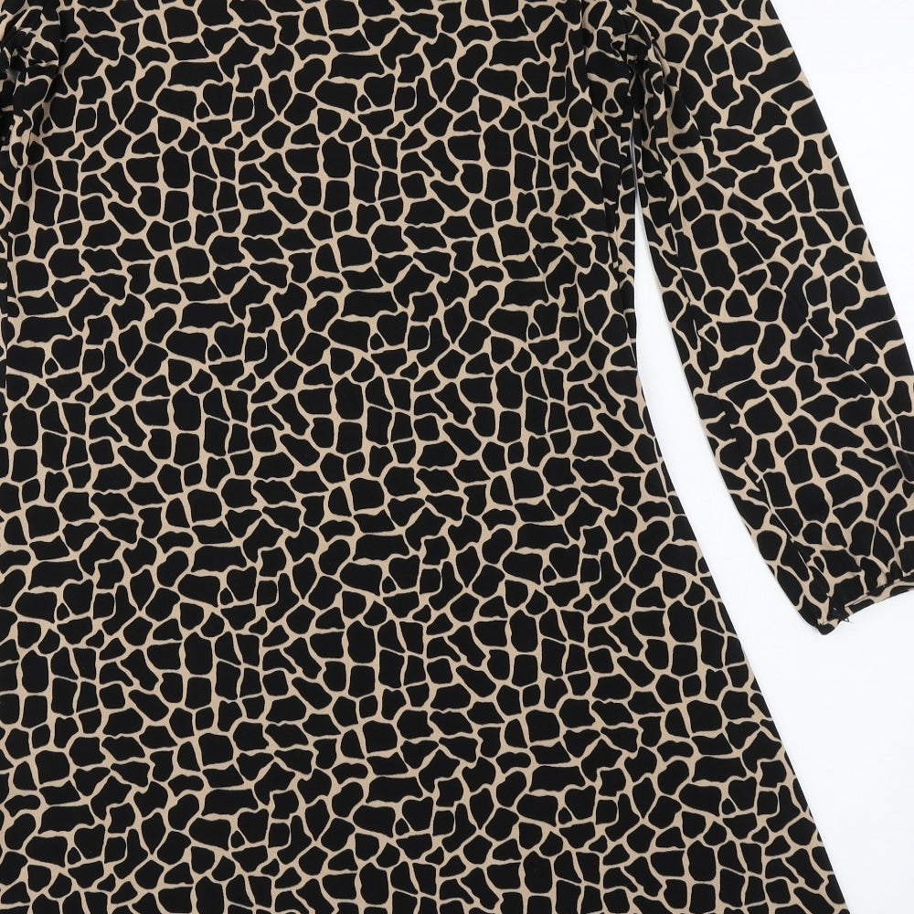 Wallis Womens Brown Animal Print Polyester A-Line  Size 10  Round Neck Pullover