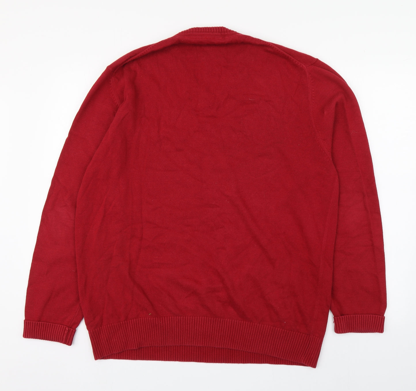 Crew Clothing Mens Red V-Neck  Cotton Pullover Jumper Size L