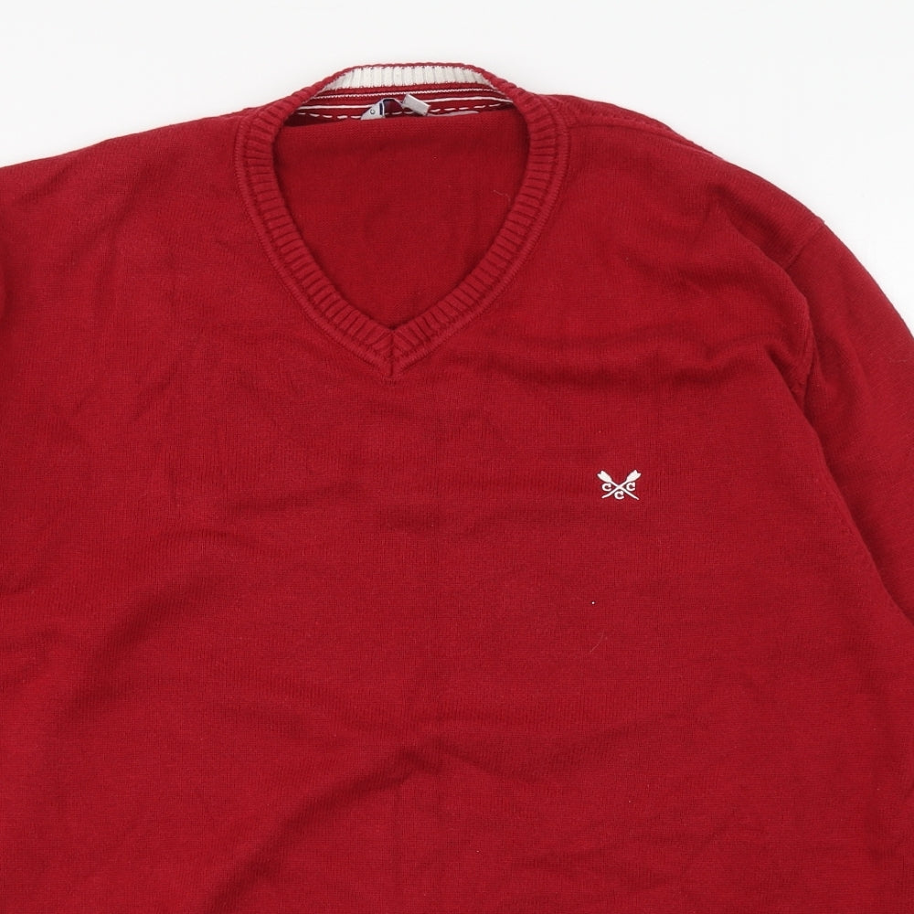 Crew Clothing Mens Red V-Neck  Cotton Pullover Jumper Size L