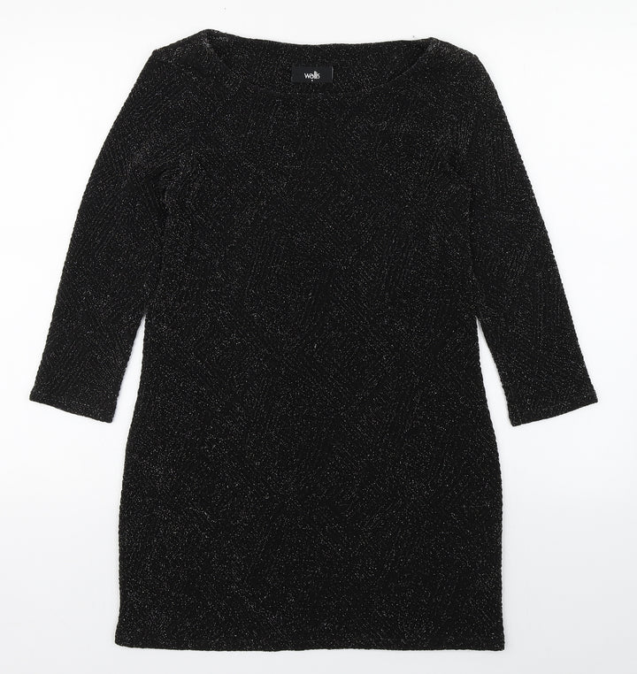 Wallis Womens Black  Nylon Sheath  Size S  Boat Neck Pullover