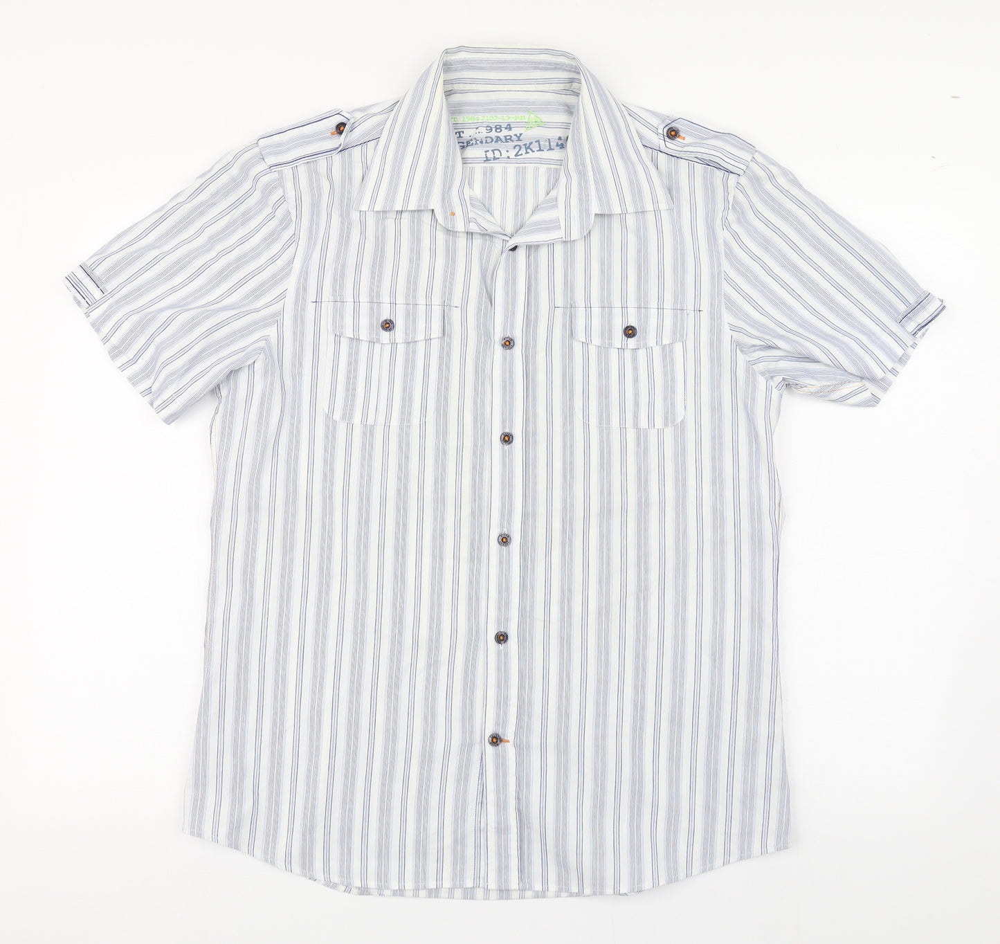 River Island Mens Blue Striped Cotton  Button-Up Size M Collared