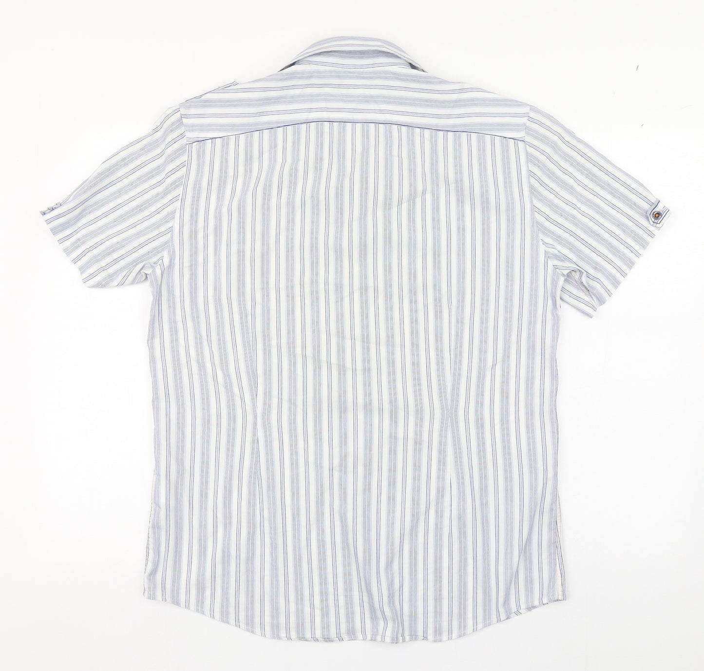 River Island Mens Blue Striped Cotton  Button-Up Size M Collared