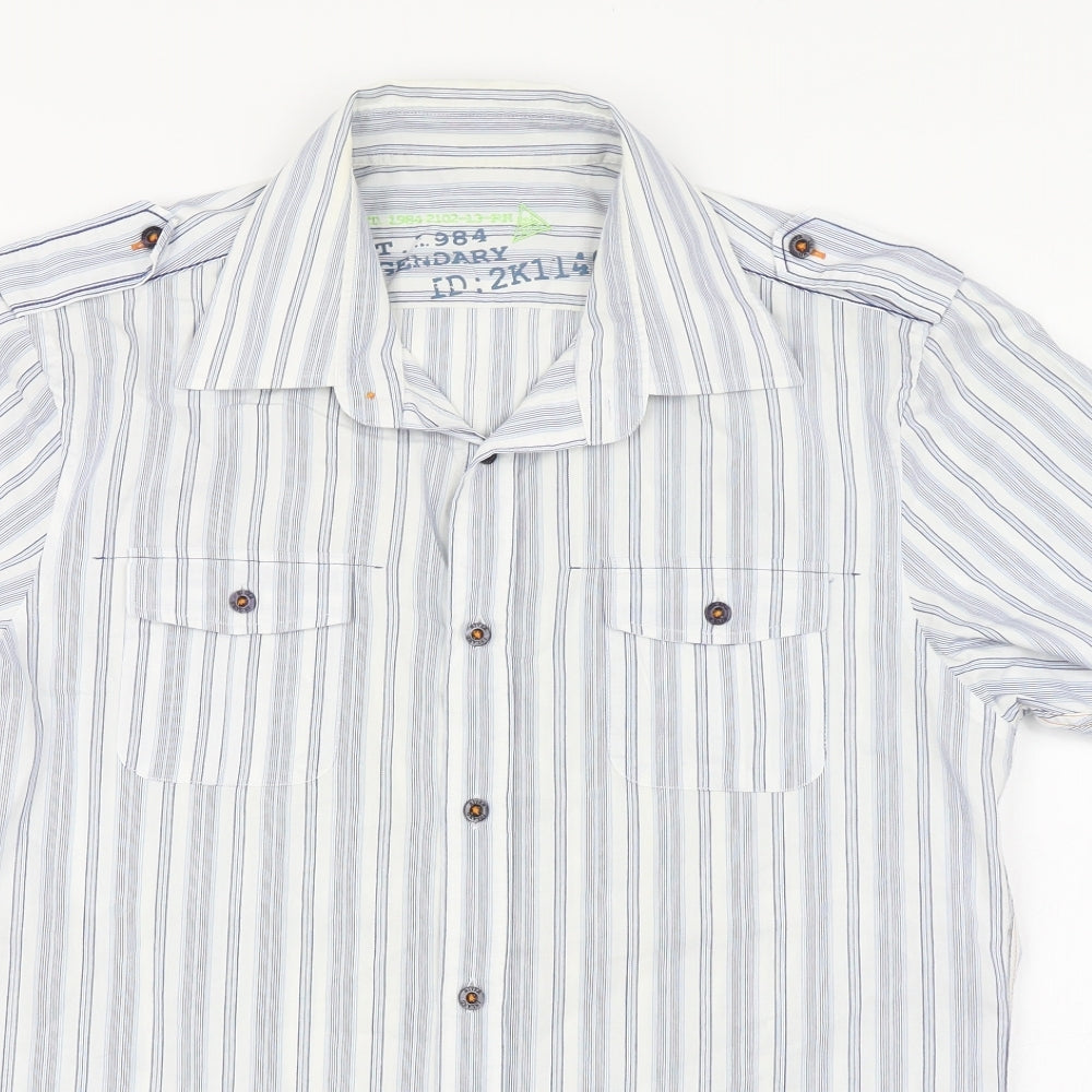 River Island Mens Blue Striped Cotton  Button-Up Size M Collared