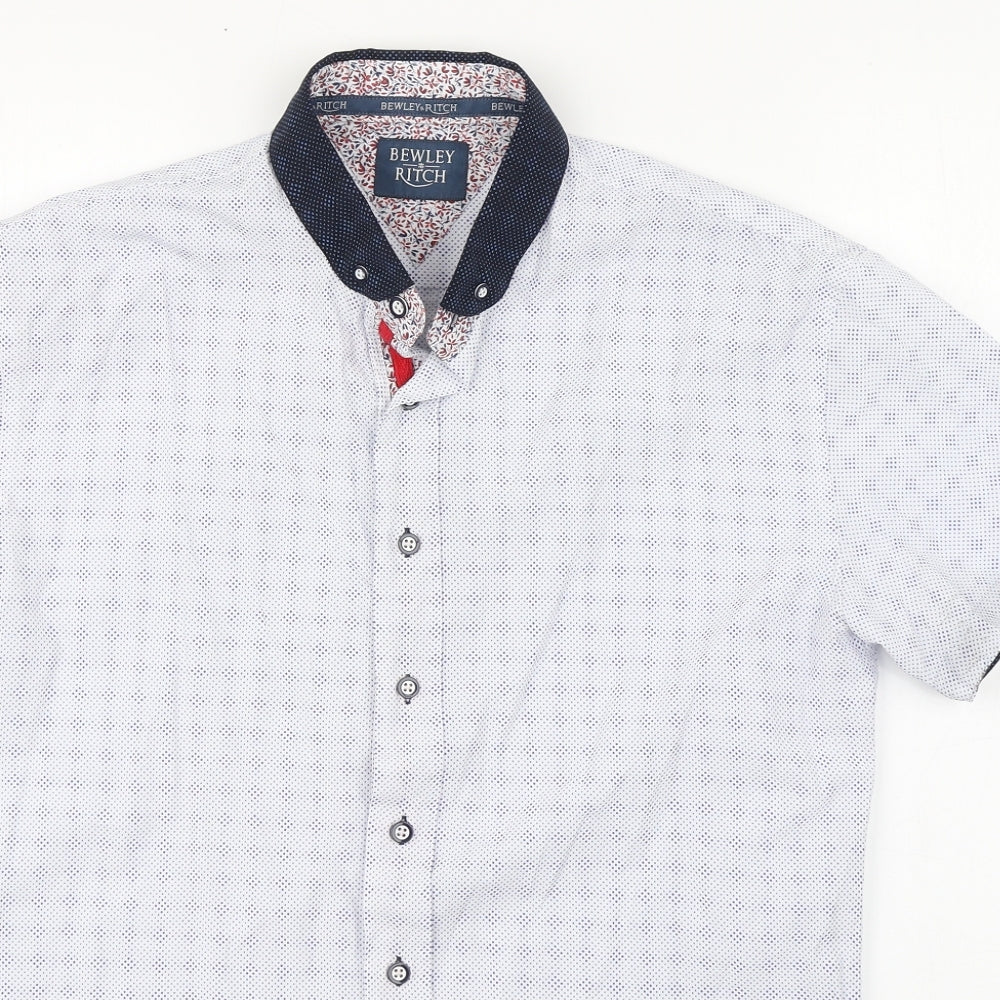 Bewley & Ritch Mens Blue Polka Dot Cotton  Button-Up Size M Collared