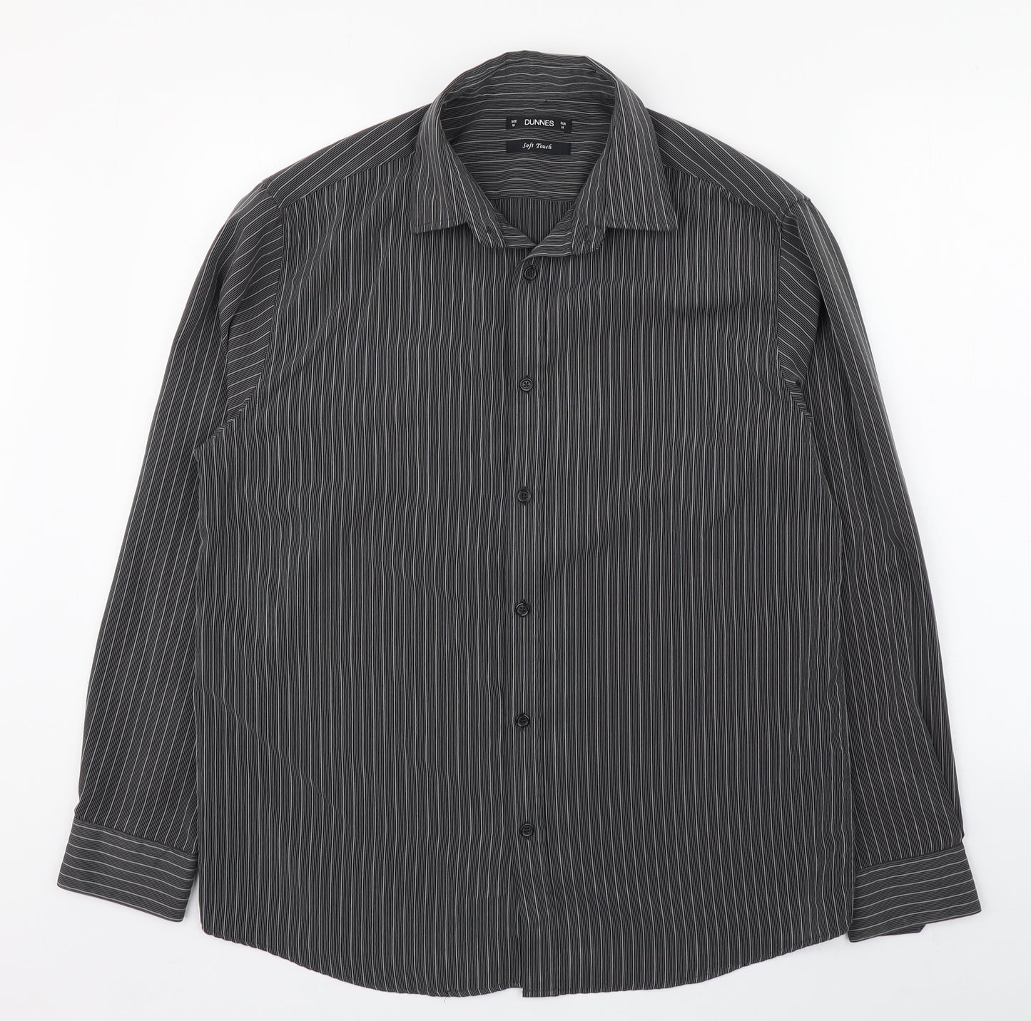 Dunnes Stores Mens Black Striped Polyester  Button-Up Size M Collared