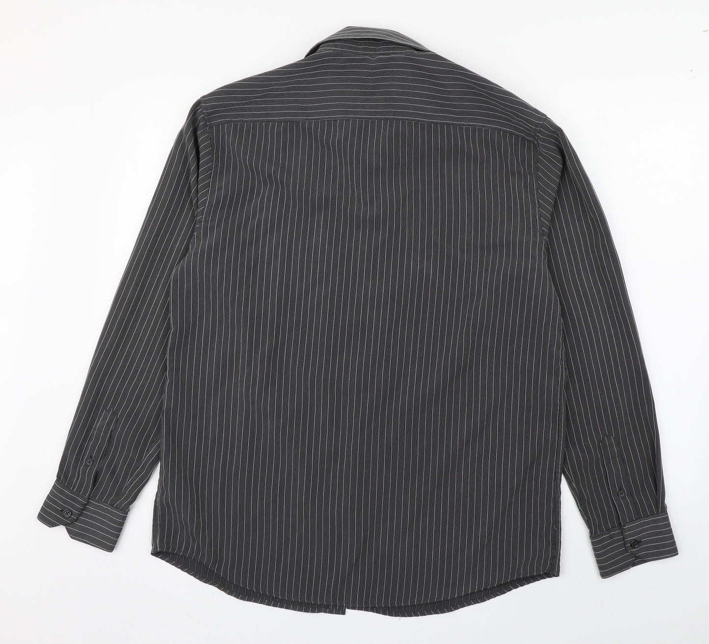 Dunnes Stores Mens Black Striped Polyester  Button-Up Size M Collared