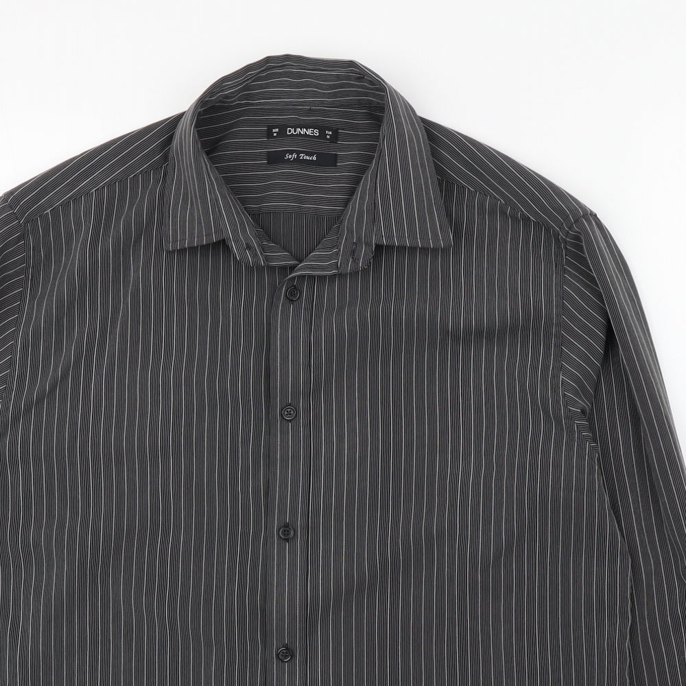 Dunnes Stores Mens Black Striped Polyester  Button-Up Size M Collared