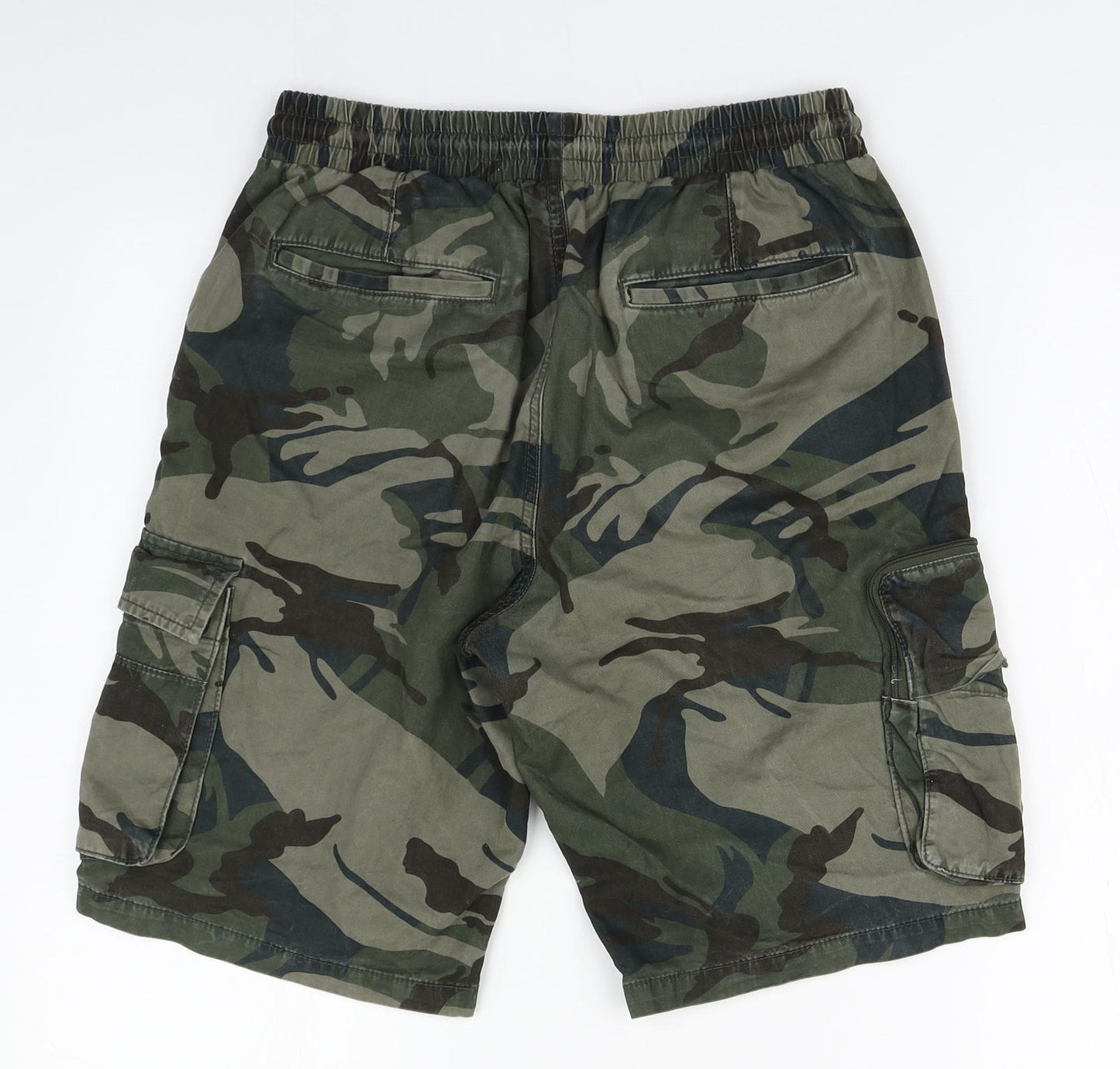 George Mens Green Camouflage Cotton Cargo Shorts Size S L10 in Regular