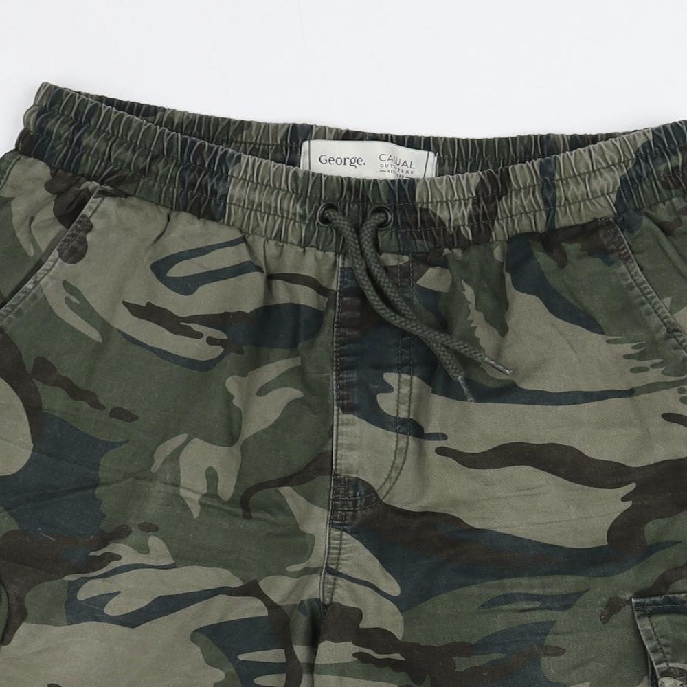 George Mens Green Camouflage Cotton Cargo Shorts Size S L10 in Regular