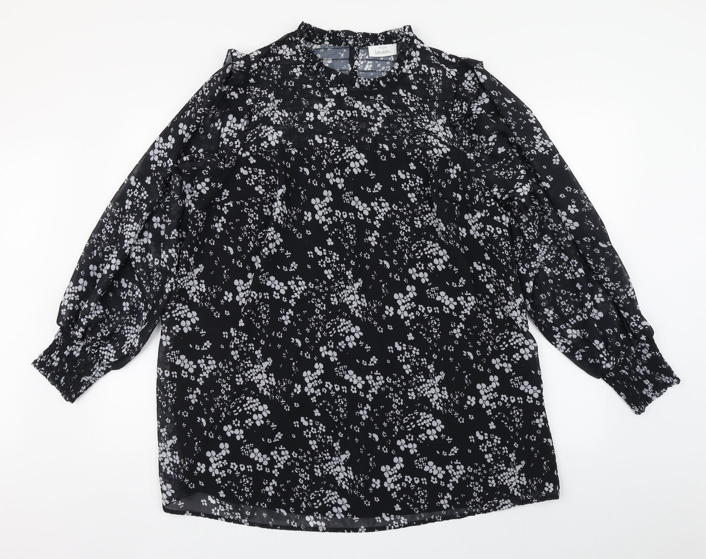 Yours Womens Black Floral Polyester A-Line  Size 18  Round Neck Button