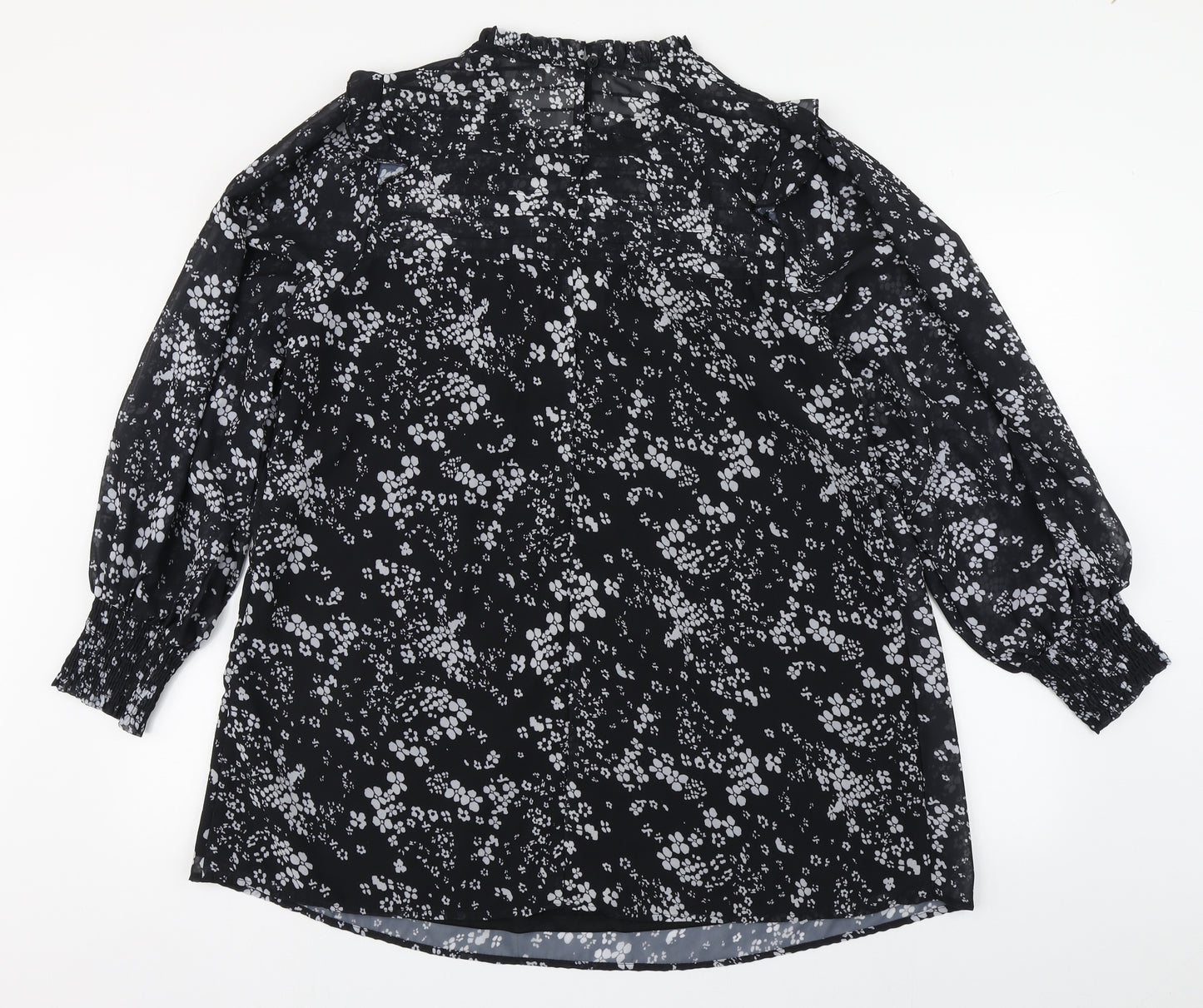 Yours Womens Black Floral Polyester A-Line  Size 18  Round Neck Button