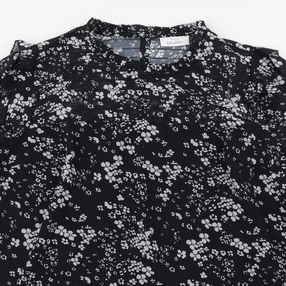 Yours Womens Black Floral Polyester A-Line  Size 18  Round Neck Button