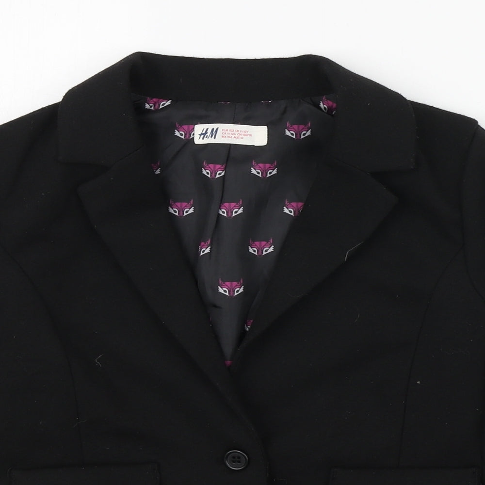 H&M Girls Black   Jacket Blazer Size 11-12 Years  Button