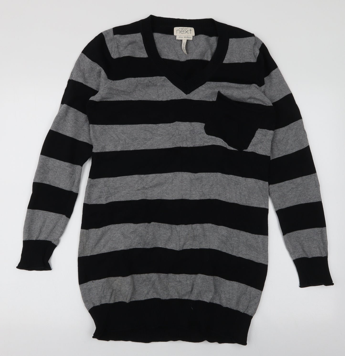 NEXT Womens Multicoloured V-Neck Striped 100% Cotton Pullover Jumper Size 12