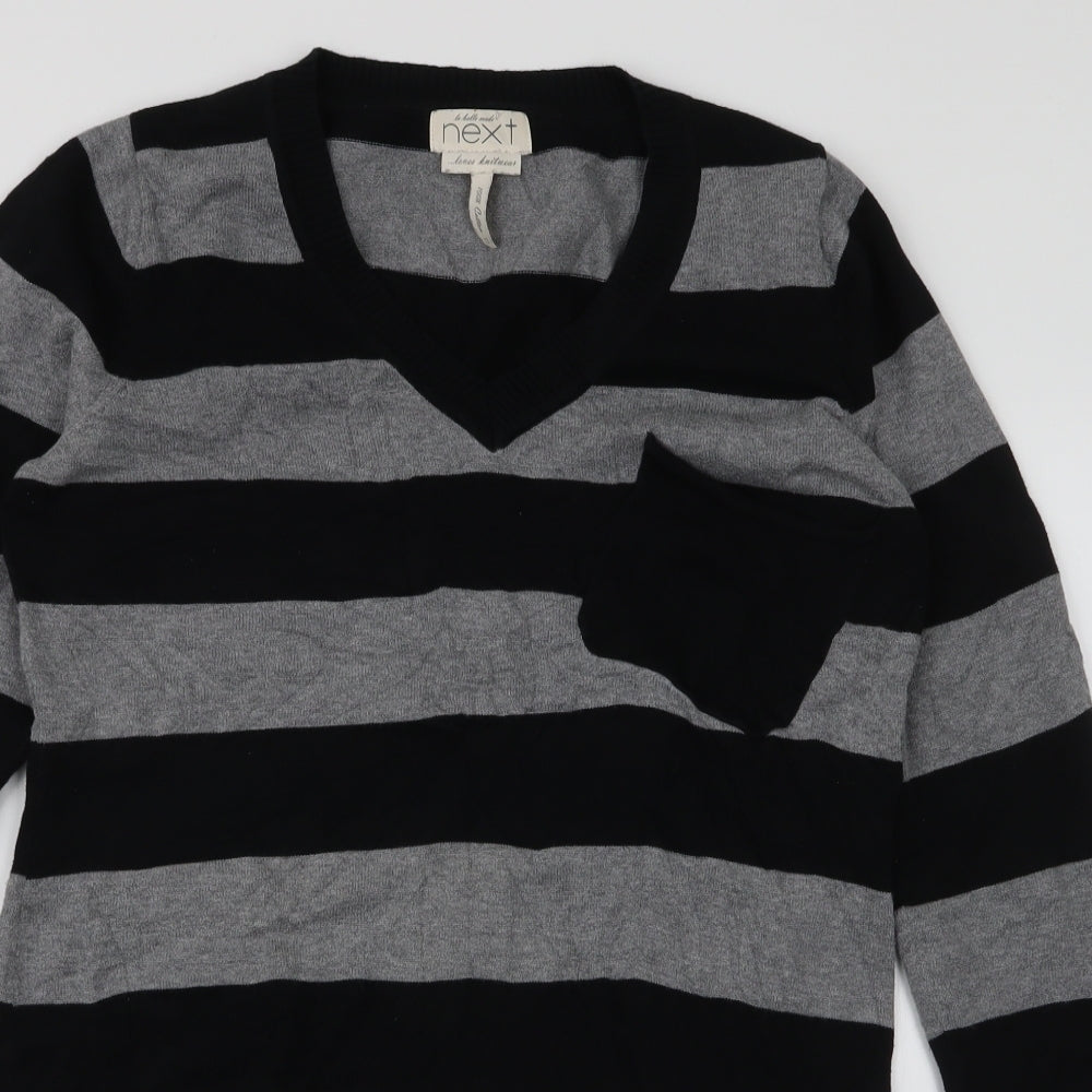 NEXT Womens Multicoloured V-Neck Striped 100% Cotton Pullover Jumper Size 12