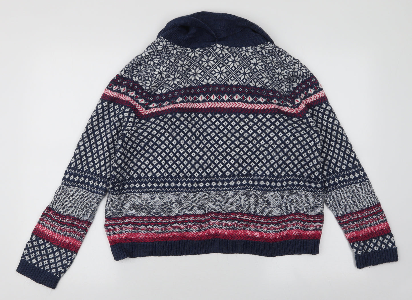 TU Womens Multicoloured Collared Fair Isle Cotton Cardigan Jumper Size 16