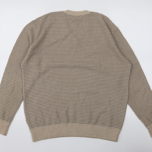 Marks and Spencer Mens Brown V-Neck Striped Cotton Pullover Jumper Size M