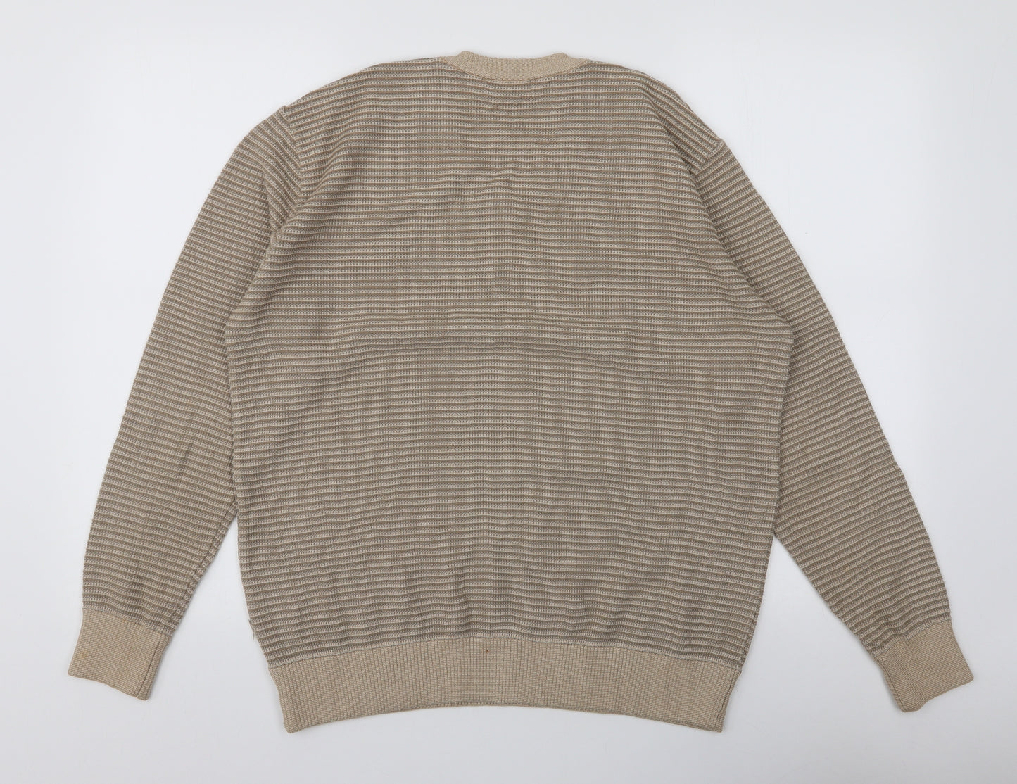 Marks and Spencer Mens Brown V-Neck Striped Cotton Pullover Jumper Size M