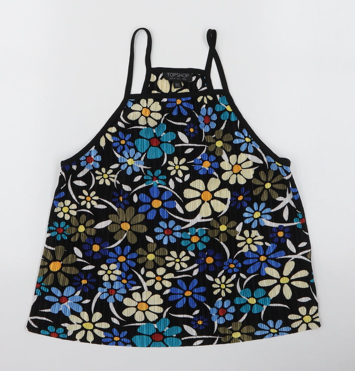Topshop Womens Multicoloured Floral Polyester Camisole Blouse Size 6 High Neck