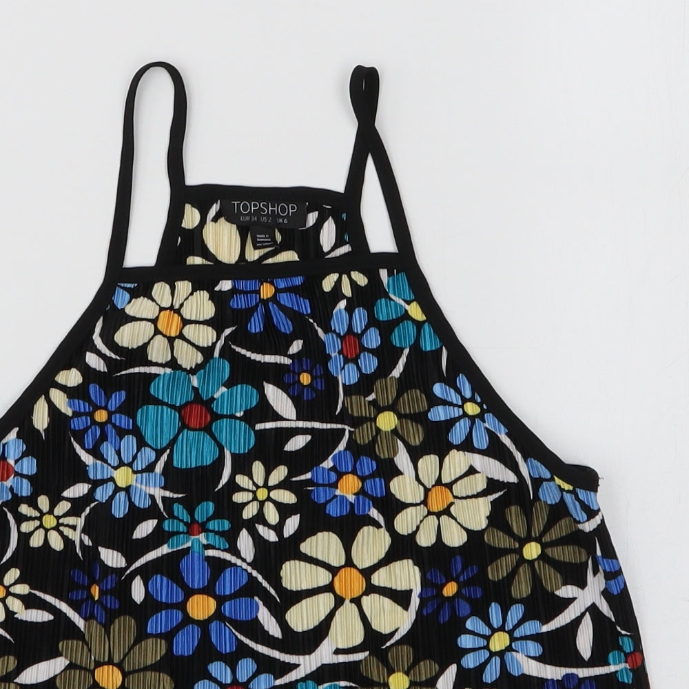 Topshop Womens Multicoloured Floral Polyester Camisole Blouse Size 6 High Neck