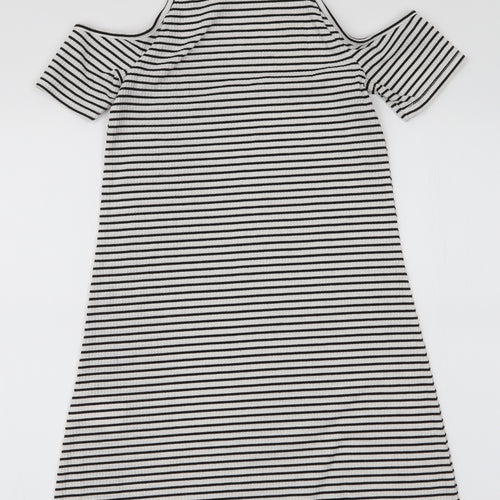 H&M Womens White Striped Polyester A-Line  Size 6  High Neck Pullover - Cold shoulder