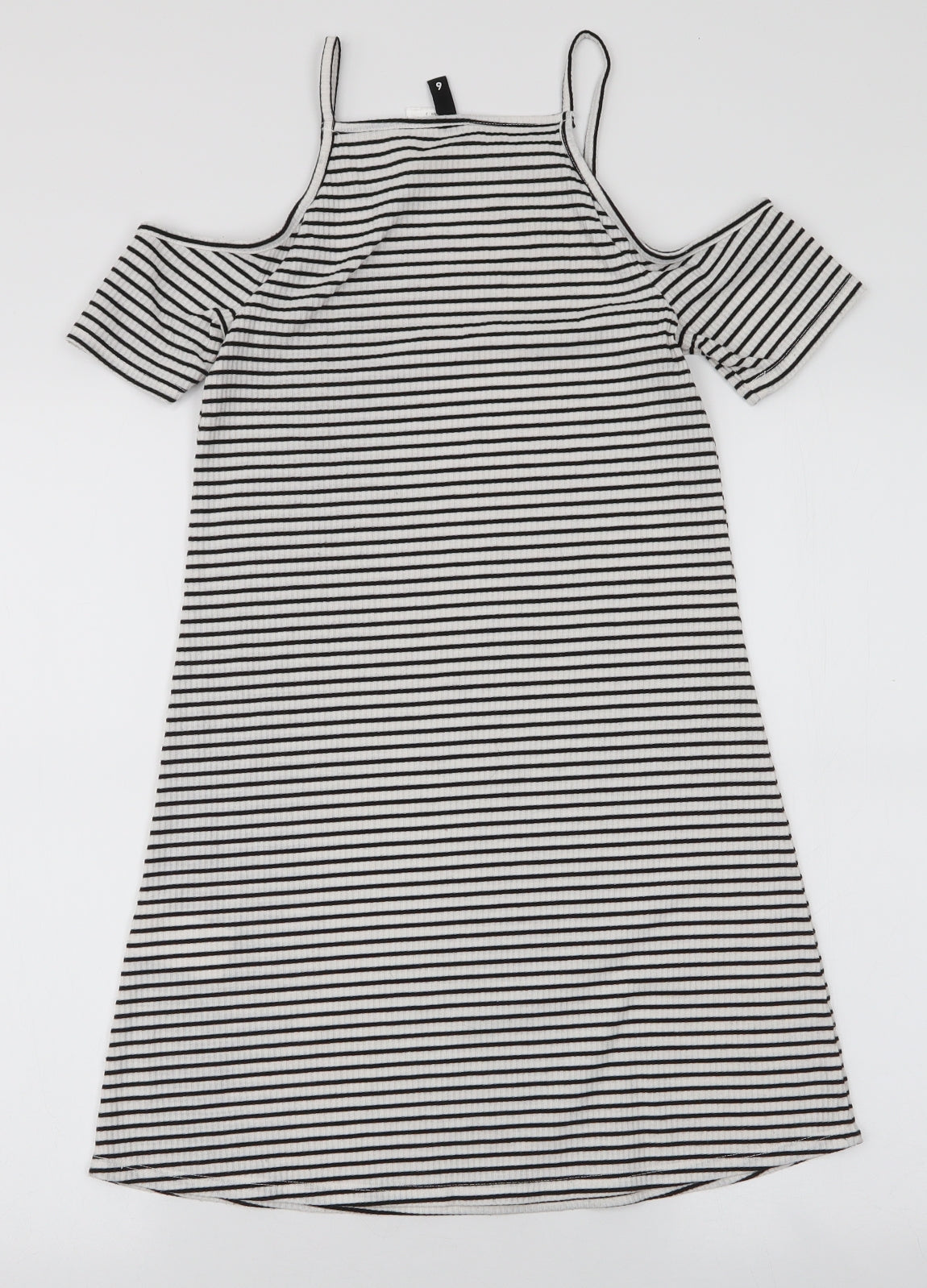 H&M Womens White Striped Polyester A-Line  Size 6  High Neck Pullover - Cold shoulder