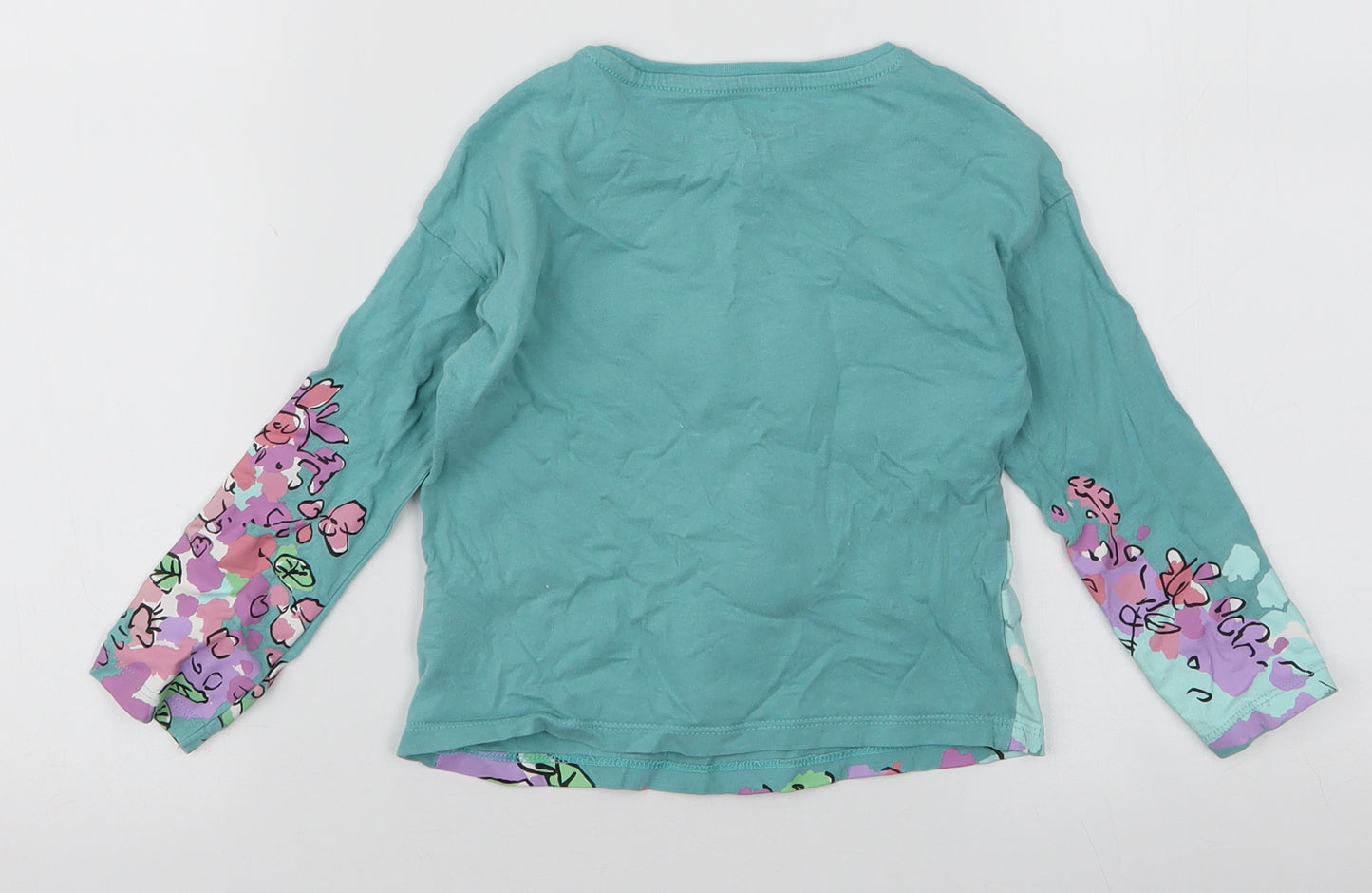 Marks and Spencer Girls Multicoloured Floral Cotton Jersey T-Shirt Size 2-3 Years Round Neck Pullover - Giraffes