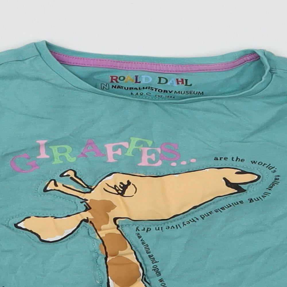 Marks and Spencer Girls Multicoloured Floral Cotton Jersey T-Shirt Size 2-3 Years Round Neck Pullover - Giraffes