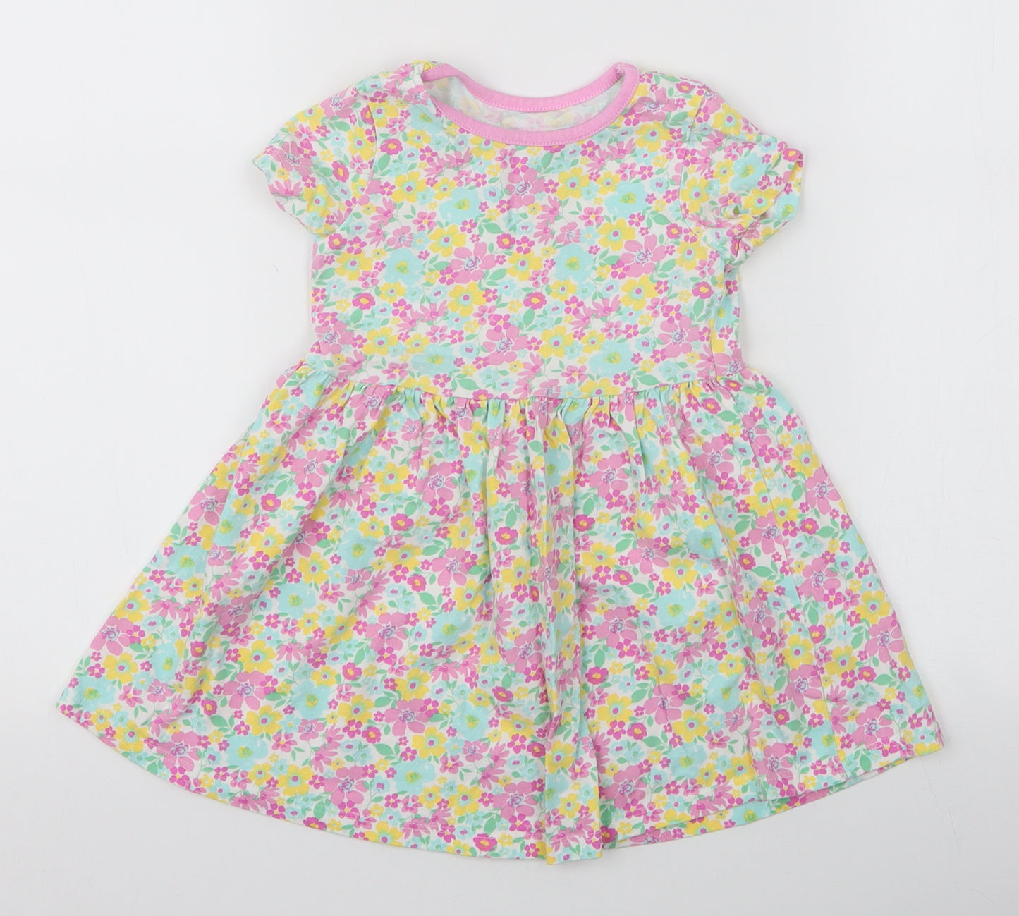 Dunnes Stores Girls Multicoloured Floral 100% Cotton Skater Dress  Size 2-3 Years  Round Neck Pullover