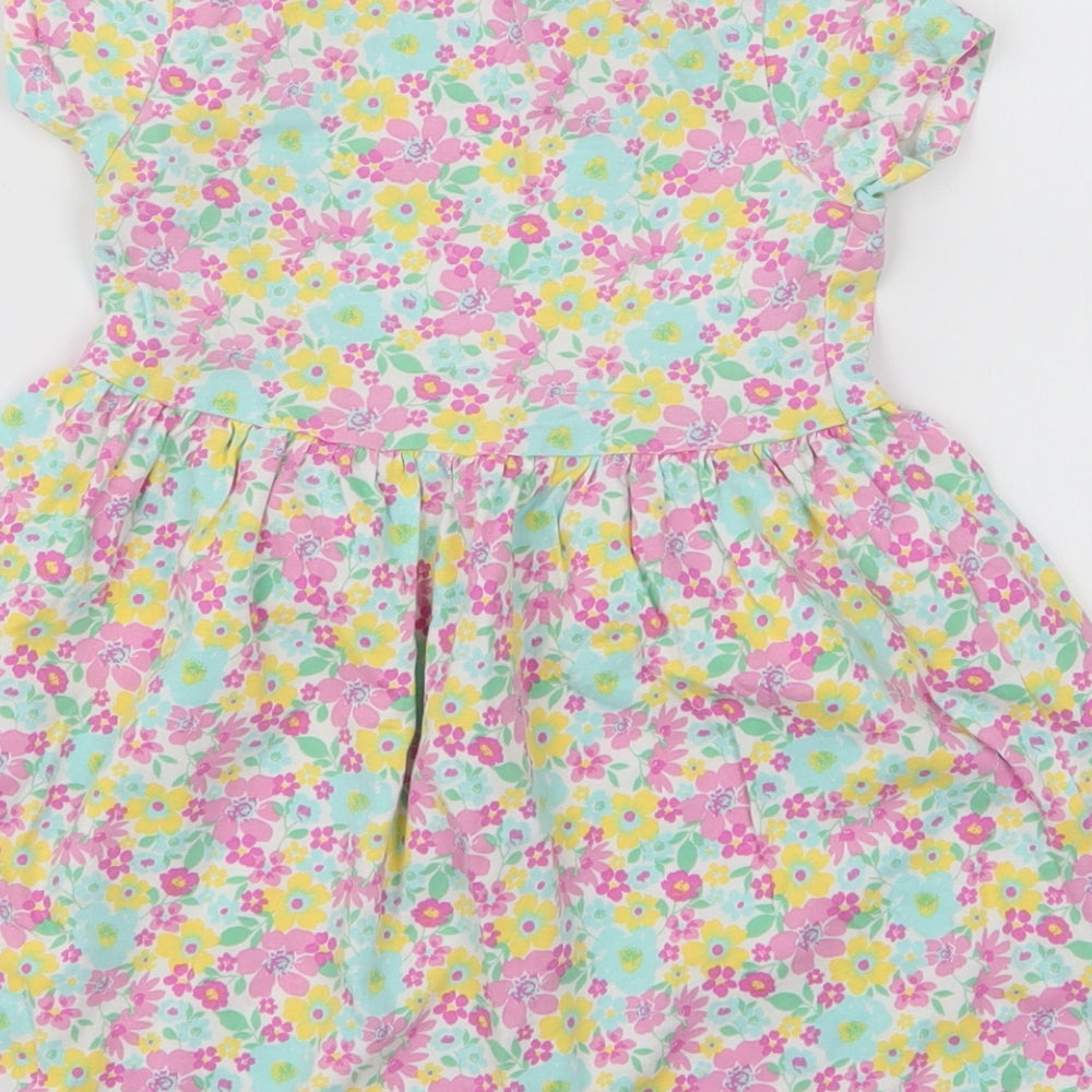Dunnes Stores Girls Multicoloured Floral 100% Cotton Skater Dress  Size 2-3 Years  Round Neck Pullover