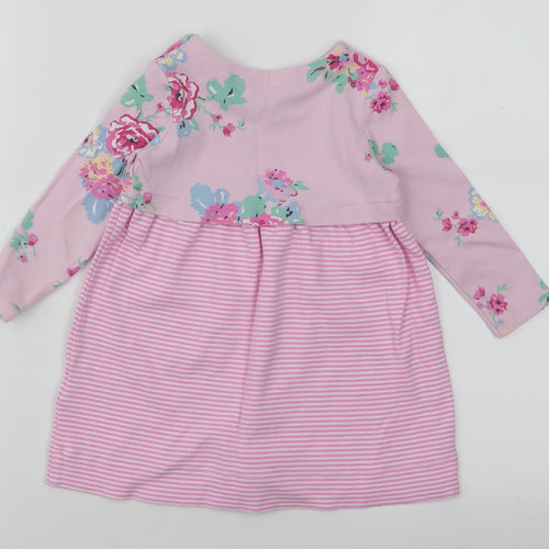Joules Girls Pink Striped 100% Cotton A-Line  Size 18-24 Months  Round Neck Snap - Floral