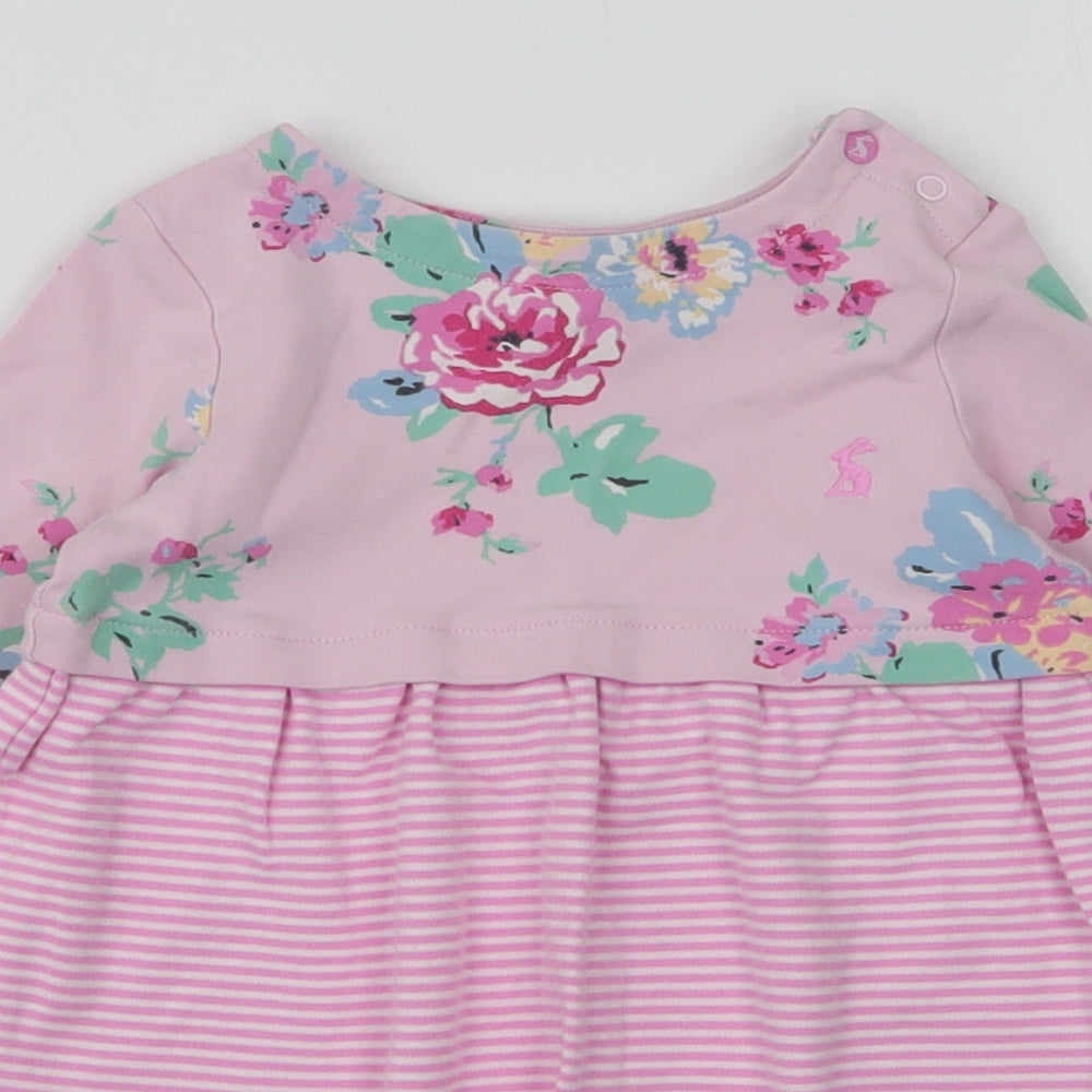 Joules Girls Pink Striped 100% Cotton A-Line  Size 18-24 Months  Round Neck Snap - Floral