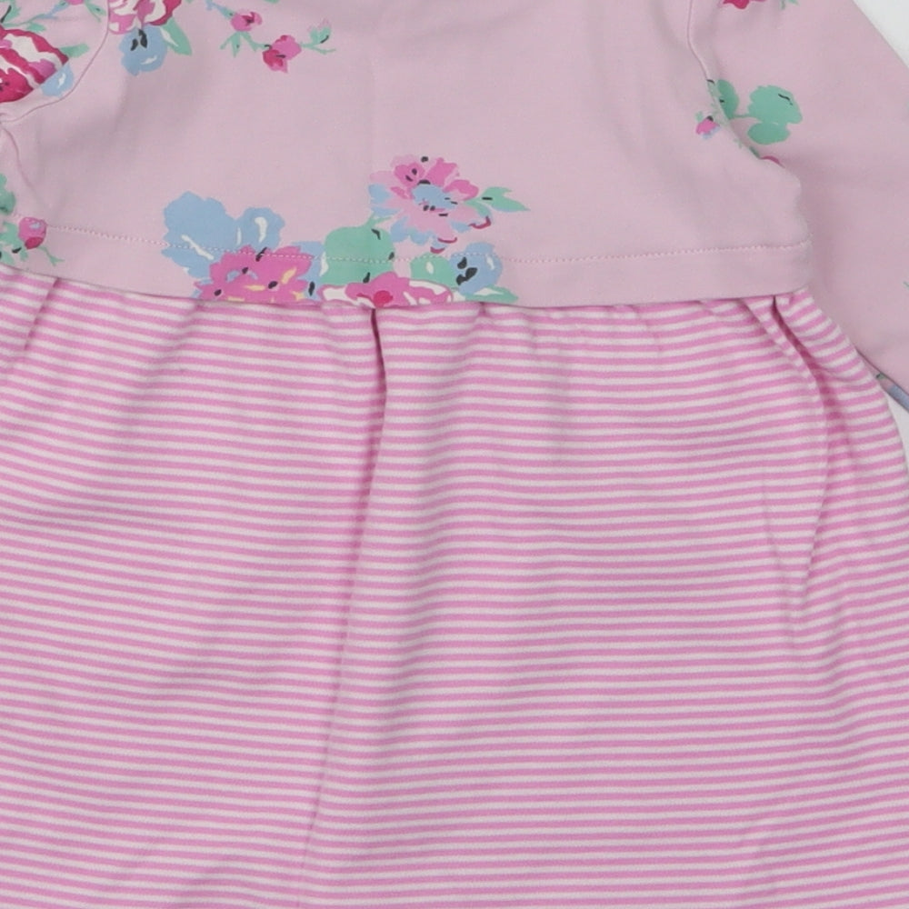 Joules Girls Pink Striped 100% Cotton A-Line  Size 18-24 Months  Round Neck Snap - Floral