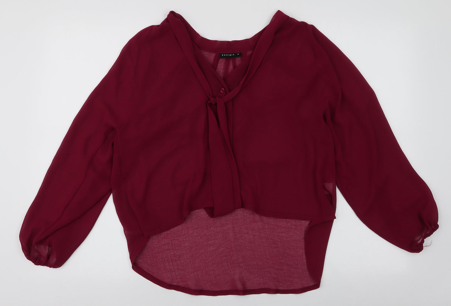 Exhibit Womens Red  Polyester Basic Blouse Size 10 V-Neck