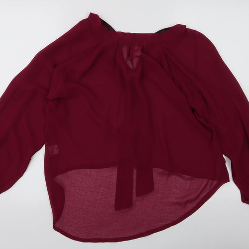 Exhibit Womens Red  Polyester Basic Blouse Size 10 V-Neck