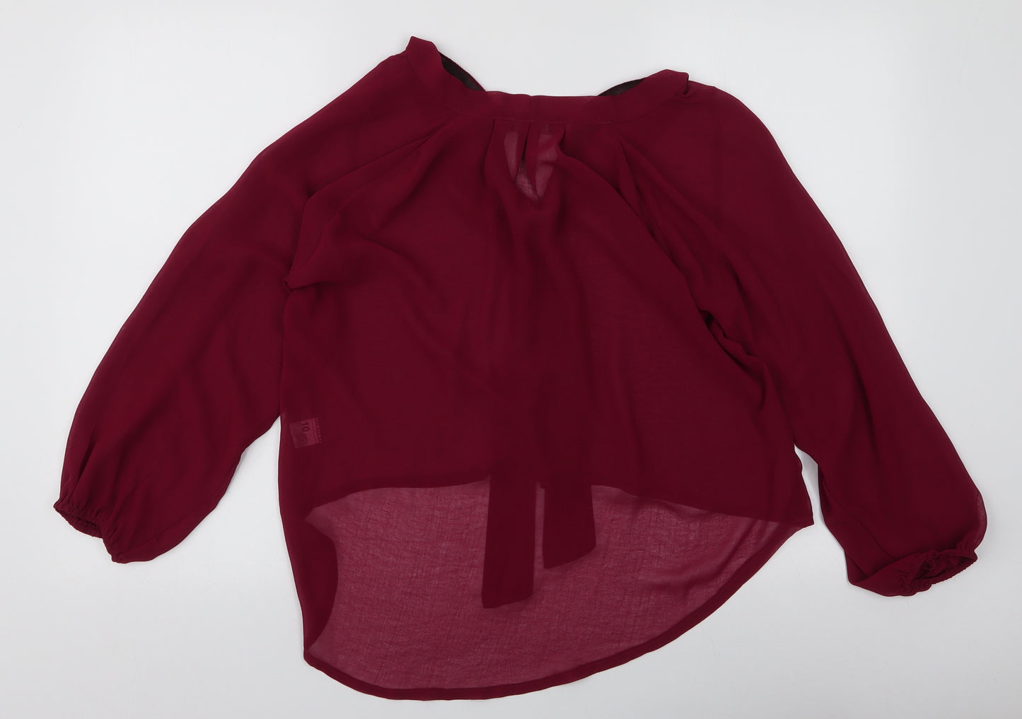 Exhibit Womens Red  Polyester Basic Blouse Size 10 V-Neck