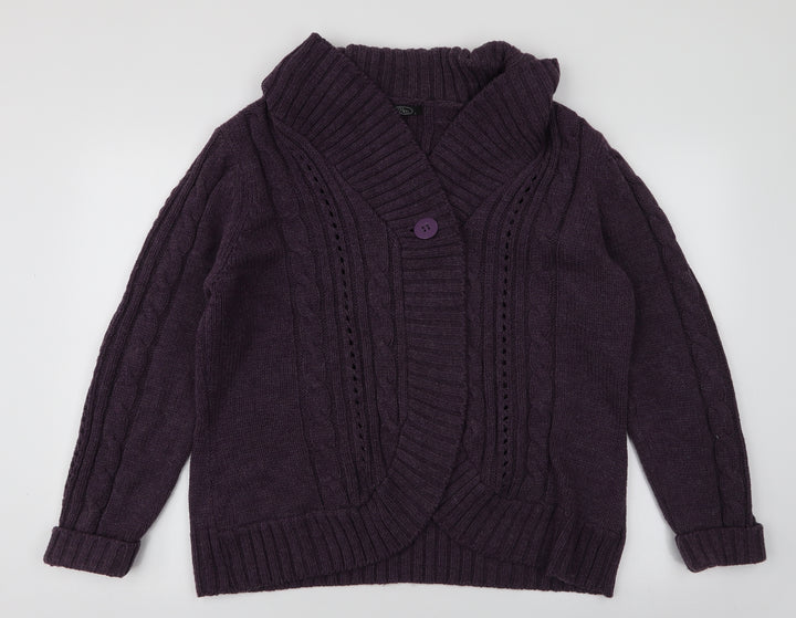 BM Womens Purple Collared Acrylic Cardigan Jumper Size L